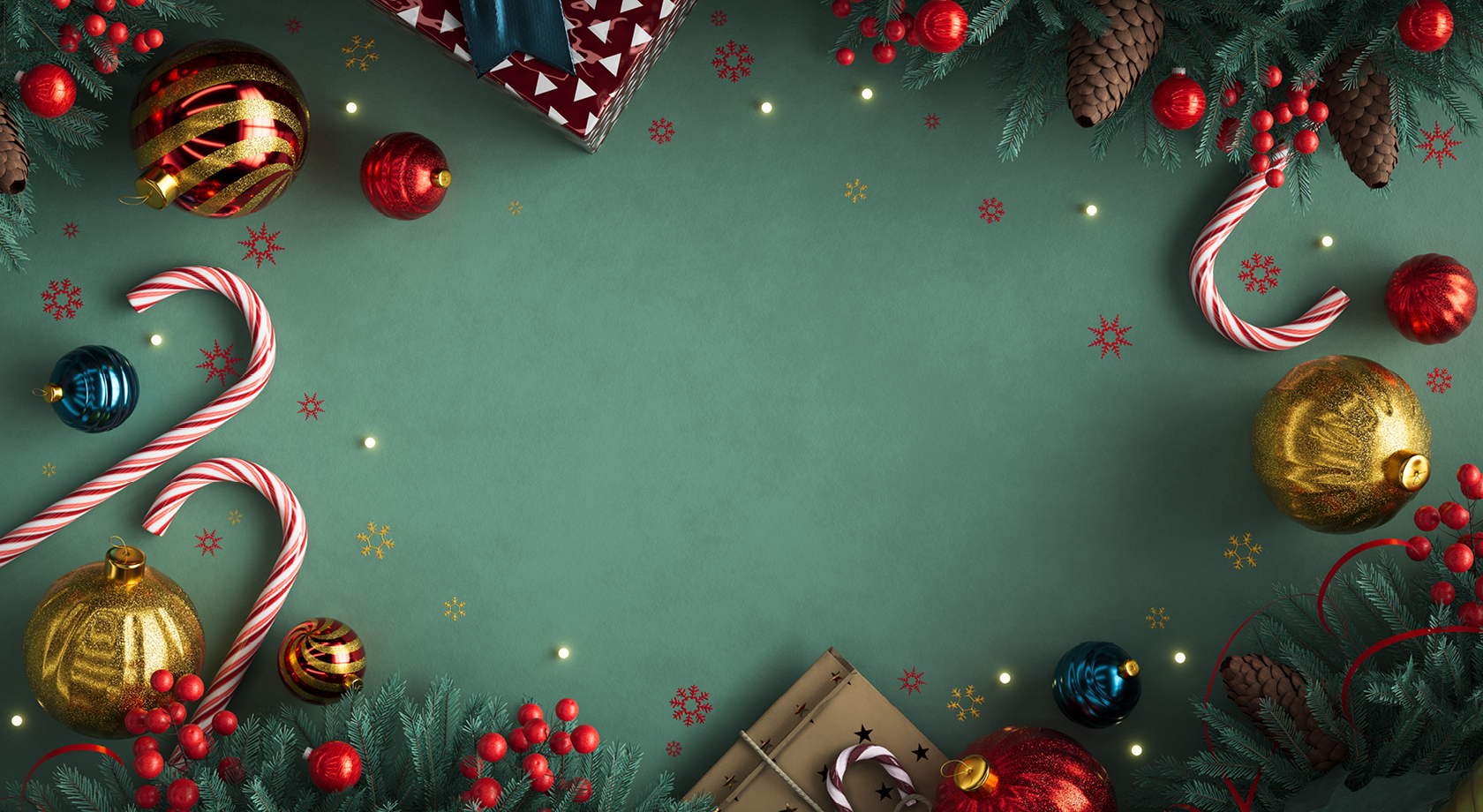 Green background with Christmas themed items