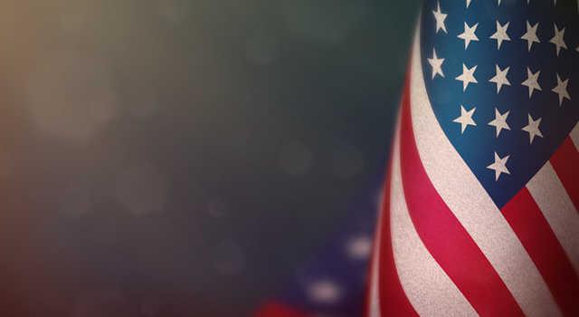 American flag in background